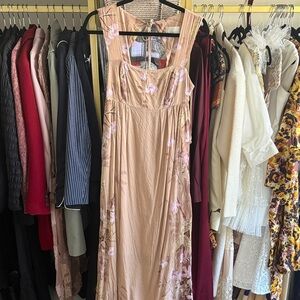 Anthropologie Pink Floral Maxi Dress